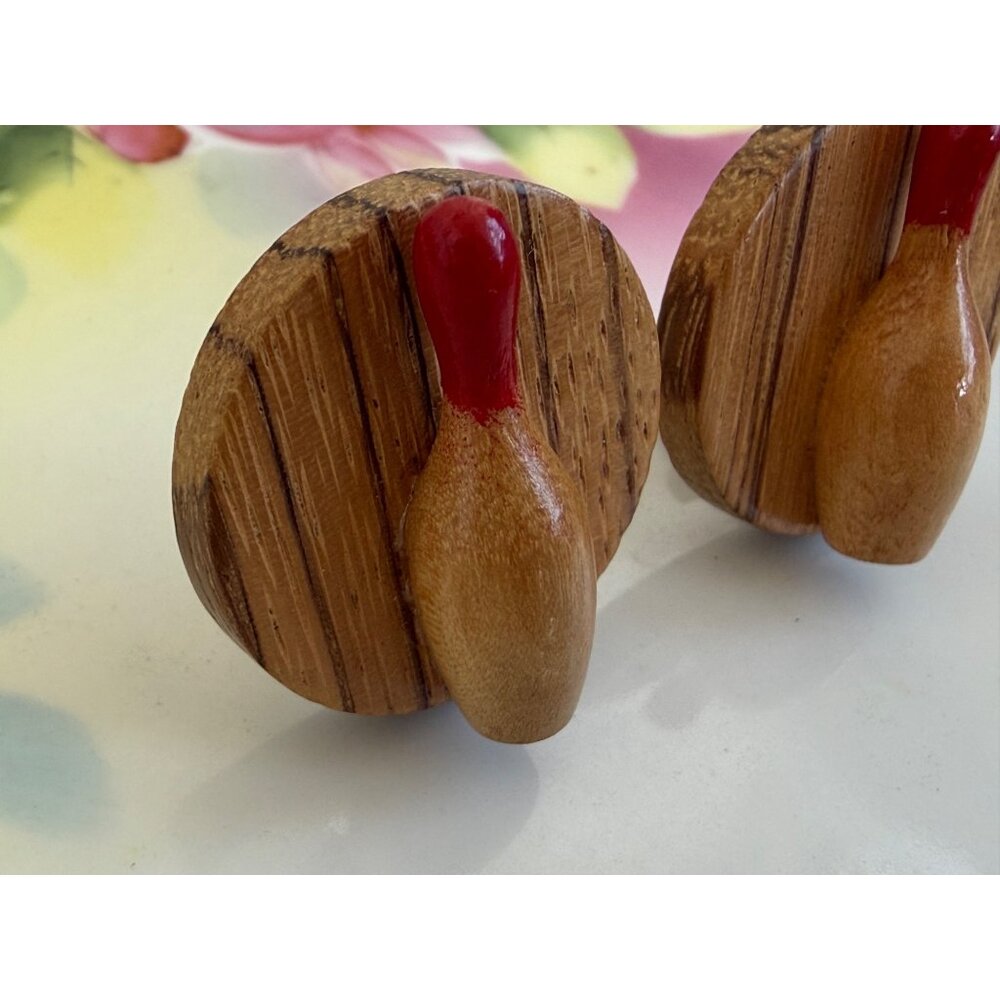 Vintage MCM Wood Wooden Earrings Bowling Pins Clip on - Picture 2 of 7